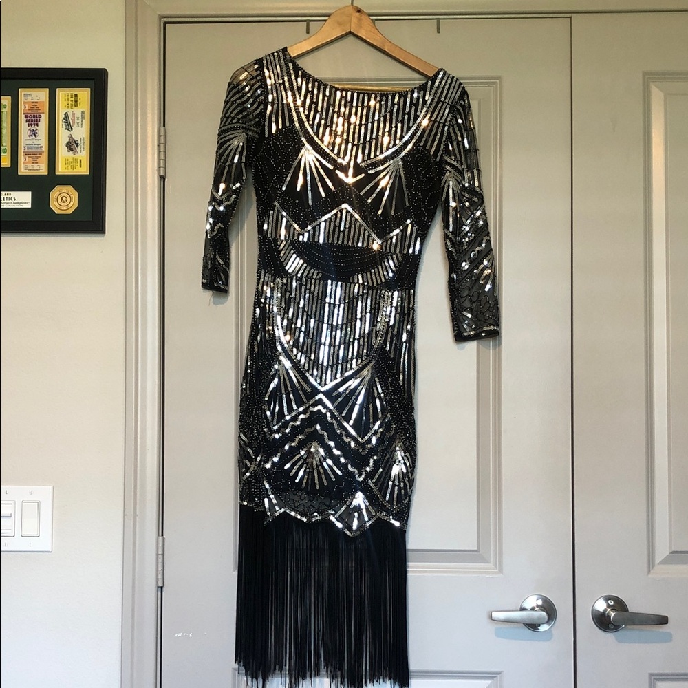 Black and Silver Women's Flapper Dress